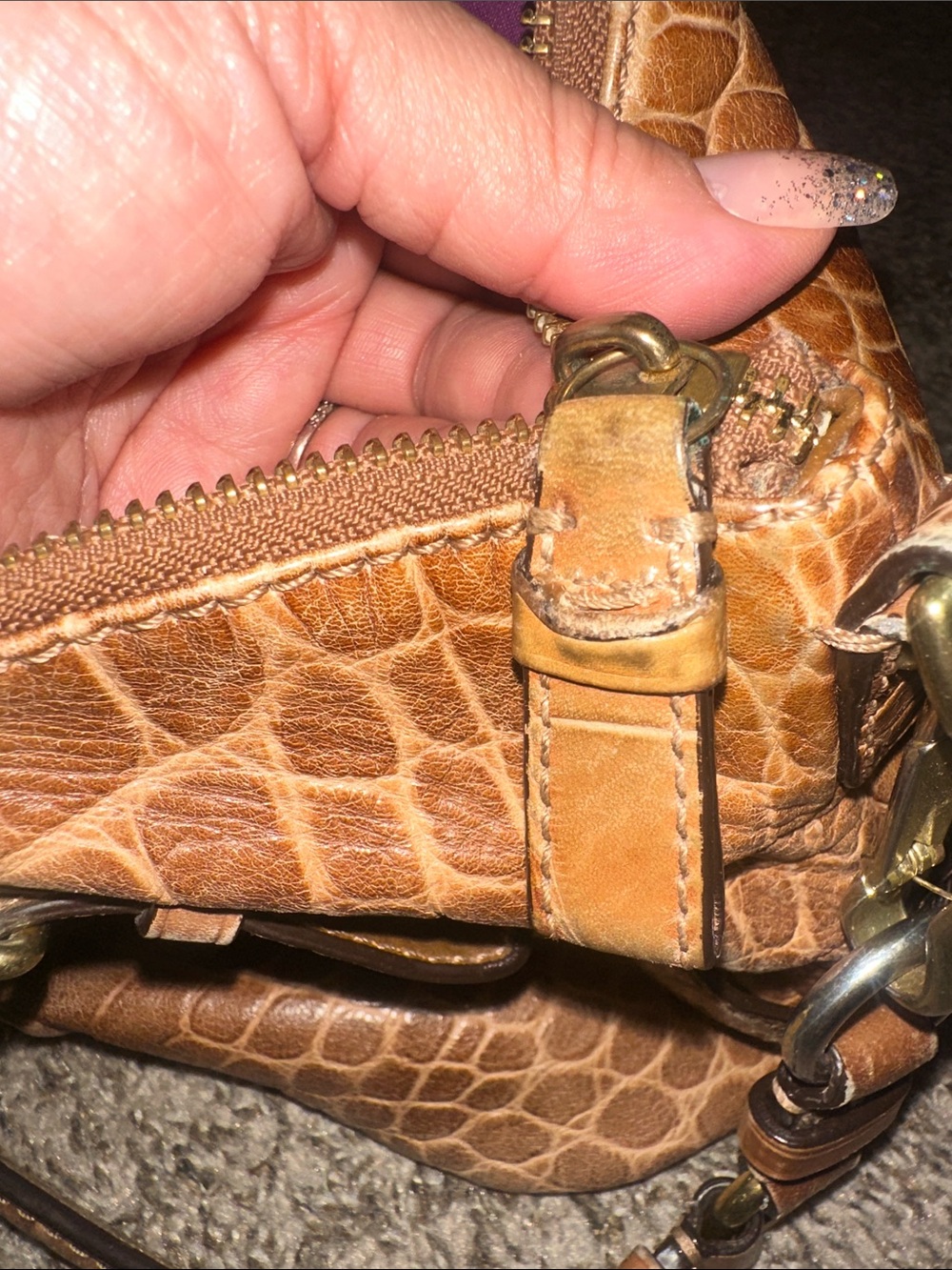 Coach Brown Croc-Embossed Leather Satchel with Gold Hardware - Picture 10 of 16
